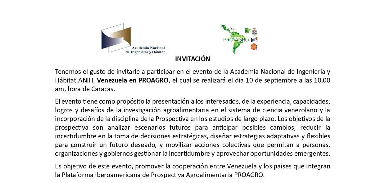 La ANIH invita al Seminario “Venezuela en la Plataforma PROAGRO”