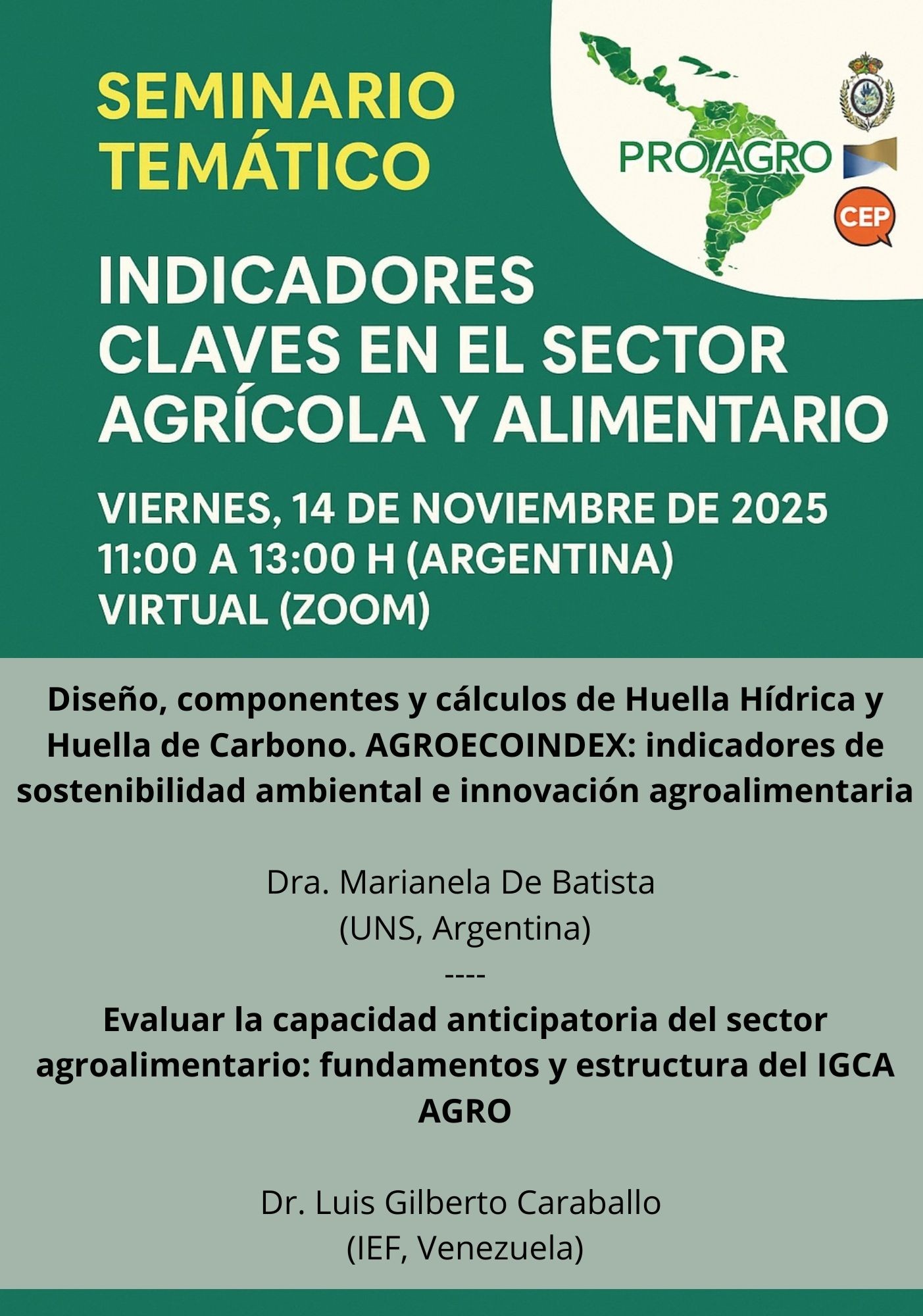 Seminario Temático PROAGRO: Indicadores Claves en el Sector Agrícola y Alimentario