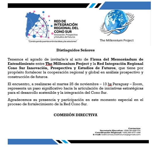 The Millennium Project y la Red del Cono Sur firman Memorándum de Entendimiento
